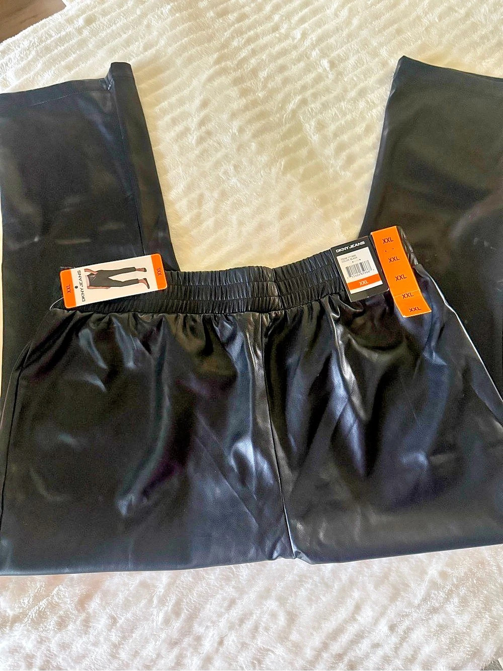 DKNY Jeans faux leather straight leg pants in Black XXL NWT - Picture 3 of 11